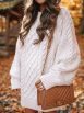 Cozy Cable Knit Long Sleeve Crew Neck Sweater Mini Dress - Image 21