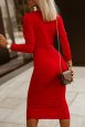 Women's Dresses Solid V-Neck Double-Breasted Skinny Dress - Image 3
