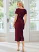 Elegant Deep V Neck Short Sleeve Cocktail Dress with Waist Belt - Image 2