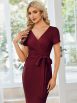 Elegant Deep V Neck Short Sleeve Cocktail Dress with Waist Belt - Image 5