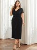 Elegant Deep V Neck Short Sleeve Cocktail Dress with Waist Belt - Image 11