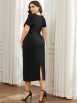 Elegant Deep V Neck Short Sleeve Cocktail Dress with Waist Belt - Image 12