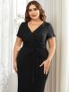 Elegant Deep V Neck Short Sleeve Cocktail Dress with Waist Belt - Image 15
