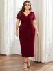 Elegant Deep V Neck Short Sleeve Cocktail Dress with Waist Belt - Image 21