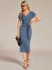 Elegant Deep V Neck Short Sleeve Cocktail Dress with Waist Belt - Image 26