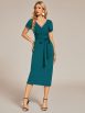 Elegant Deep V Neck Short Sleeve Cocktail Dress with Waist Belt - Image 28