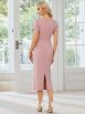 Elegant Deep V Neck Short Sleeve Cocktail Dress with Waist Belt - Image 30