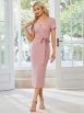 Elegant Deep V Neck Short Sleeve Cocktail Dress with Waist Belt - Image 32