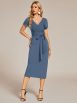 Elegant Deep V Neck Short Sleeve Cocktail Dress with Waist Belt - Image 36