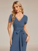 Elegant Deep V Neck Short Sleeve Cocktail Dress with Waist Belt - Image 37
