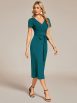 Elegant Deep V Neck Short Sleeve Cocktail Dress with Waist Belt - Image 38