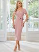 Elegant Deep V Neck Short Sleeve Cocktail Dress with Waist Belt - Image 24