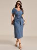 Elegant Deep V Neck Short Sleeve Cocktail Dress with Waist Belt - Image 27