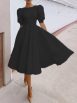 Fashion Solid Puff Mid Sleeve Big Swing Midi Dresses - Image 4