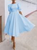Fashion Solid Puff Mid Sleeve Big Swing Midi Dresses - Image 7