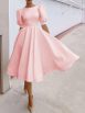 Fashion Solid Puff Mid Sleeve Big Swing Midi Dresses - Image 8