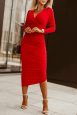Women's Dresses Solid V-Neck Double-Breasted Skinny Dress - Image 8