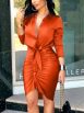 Women's Dresses V-Neck Tie Long Sleeve Solid Shirt Dress - Image 3