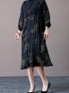 Elegant Black Pleated Maxi Dress with Golden Bamboo Motif - Image 3