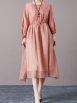 Romantic Blush Pink Floral Midi Dress with Drawstring Waist - Image 3