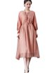 Romantic Blush Pink Floral Midi Dress with Drawstring Waist - Image 5