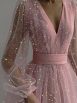 Sequined Mesh V-Neck Tuxedo Dress - Image 2