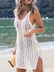 Solid V Neck Hollow Out Split Swim Robe Beach Cover Up Mini Dress - Image 4