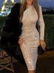 Women's Dresses Fashion Sequined One-Shoulder Wrap-Up Evening Dress - Image 2