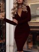Women's Dresses Deep V-Neck Long Sleeve Skinny Dress - Image 6