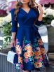 Women's Dresses Floral Print Lapel Belted 3/4 Sleeve Dress - Image 6