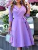 Women's Dresses Floral Print Lapel Belted 3/4 Sleeve Dress - Image 4