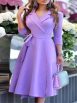 Women's Dresses Floral Print Lapel Belted 3/4 Sleeve Dress - Image 3