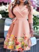 Women's Dresses Floral Print Lapel Belted 3/4 Sleeve Dress - Image 2