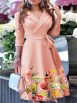 Women's Dresses Floral Print Lapel Belted 3/4 Sleeve Dress - Image 5