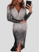 Women's Dresses Gradient Sequined V-Neck Long Sleeve Dress - Image 3
