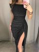 Sophisticated One-Line Neck Shimmer Evening Gown - Image 3