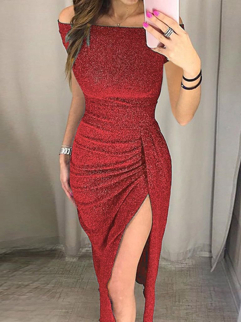 Sophisticated One-Line Neck Shimmer Evening Gown