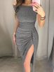 Sophisticated One-Line Neck Shimmer Evening Gown - Image 2